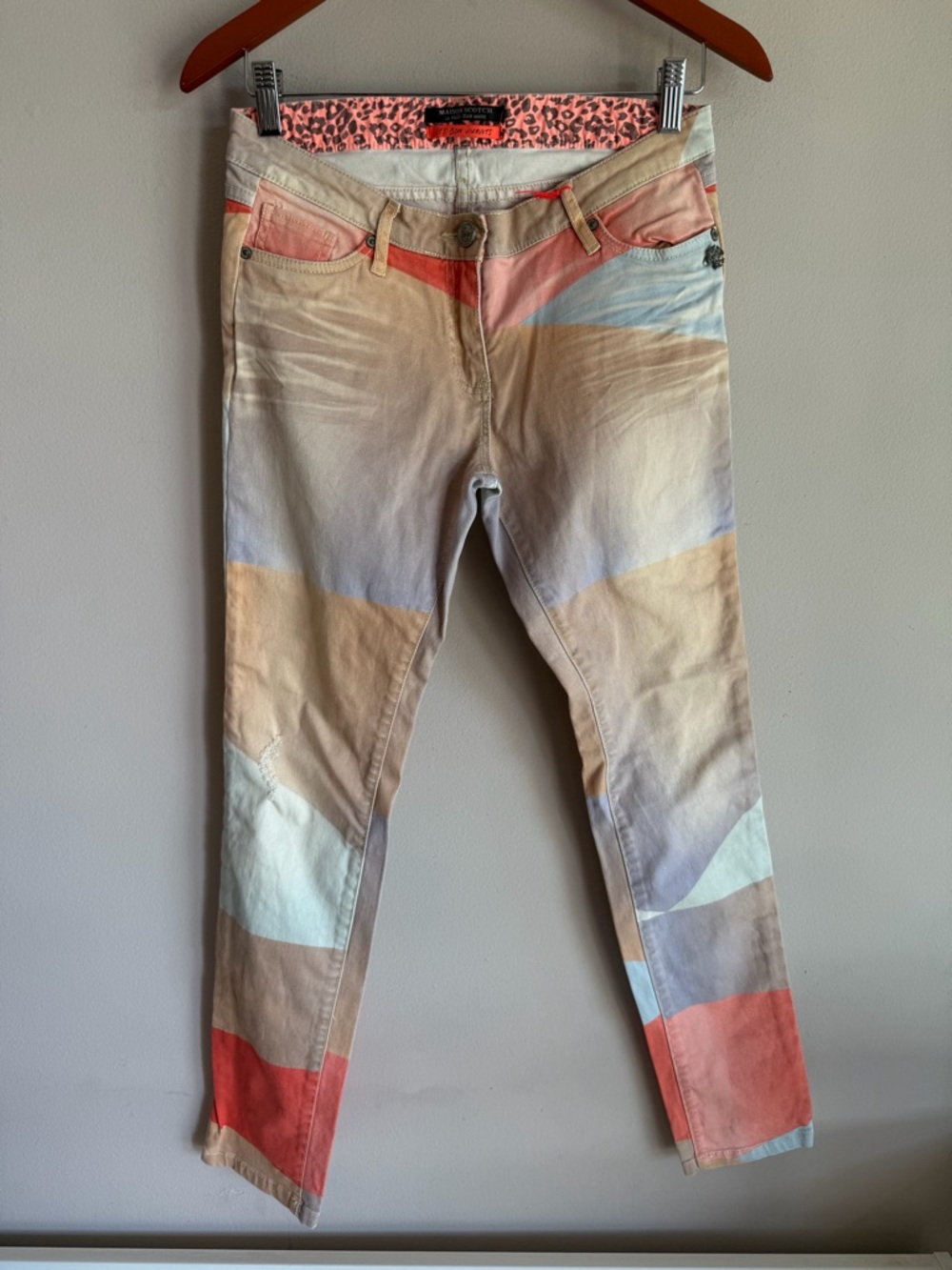 Maison Scotch Colorblock Geometric Skinny Jeans Multi Color Women Size 29 x 29.5
